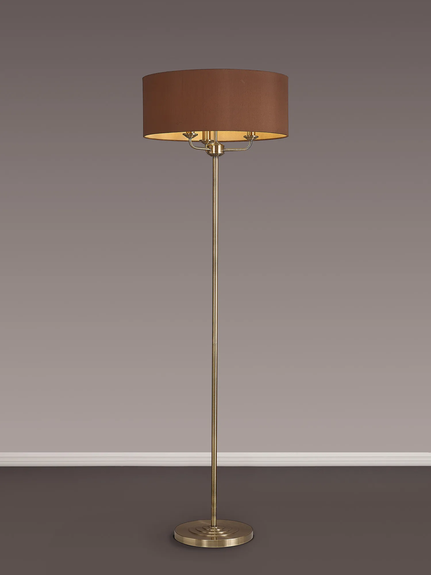 Banyan 45cm 3 Light Floor Lamp Antique Brass; Raw Cocoa DK0917  Deco Banyan AB RC